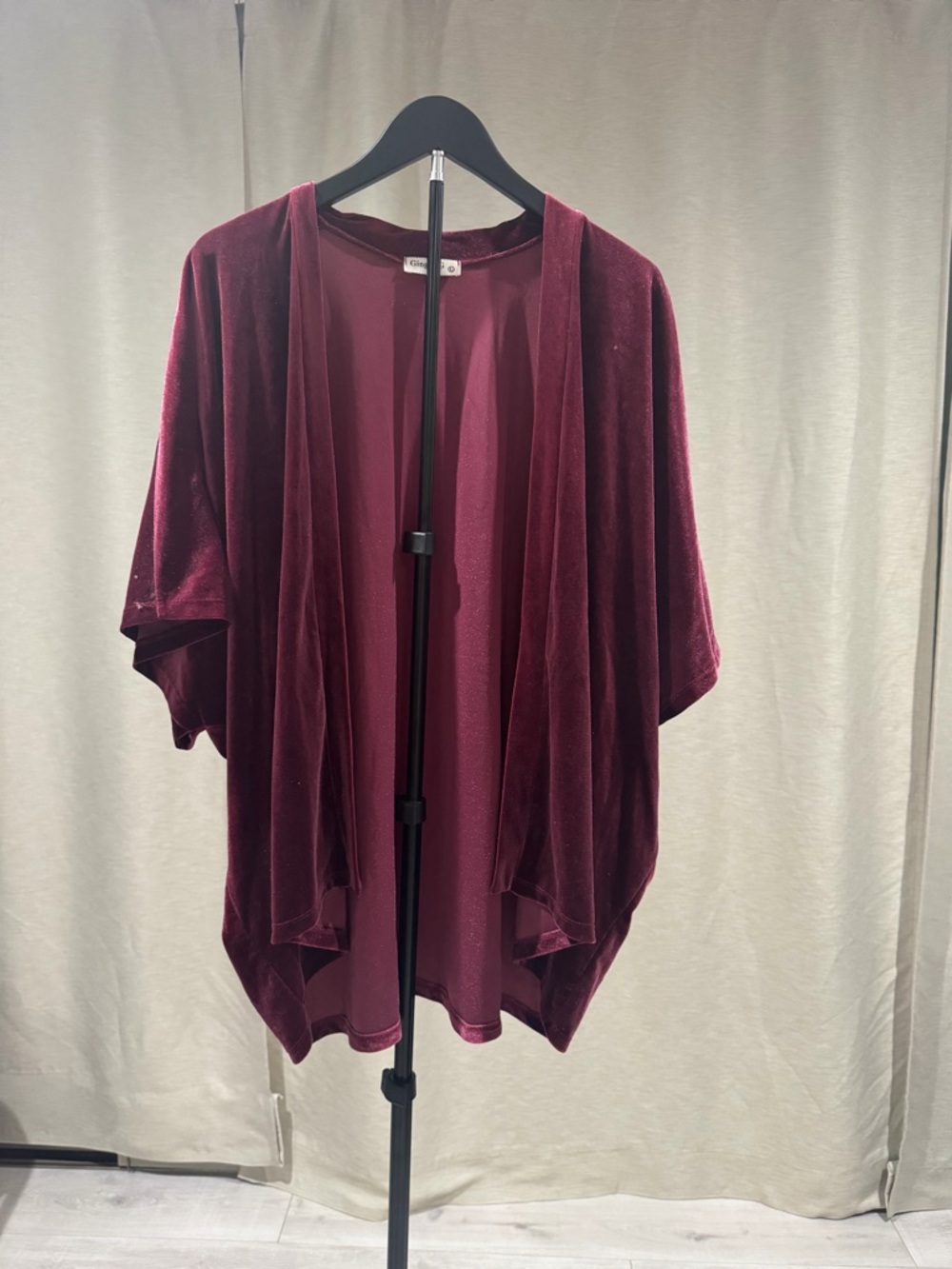 Velvet Open-Front Kimono Cardigan in Deep Burgundy
